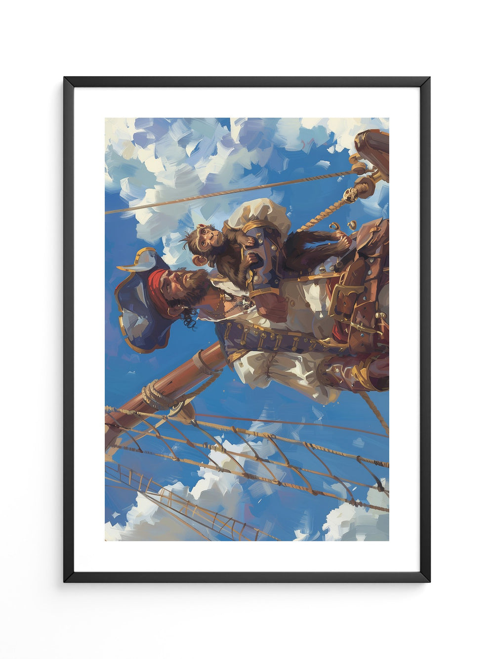 Pirat mit Affe auf Mast Vintage