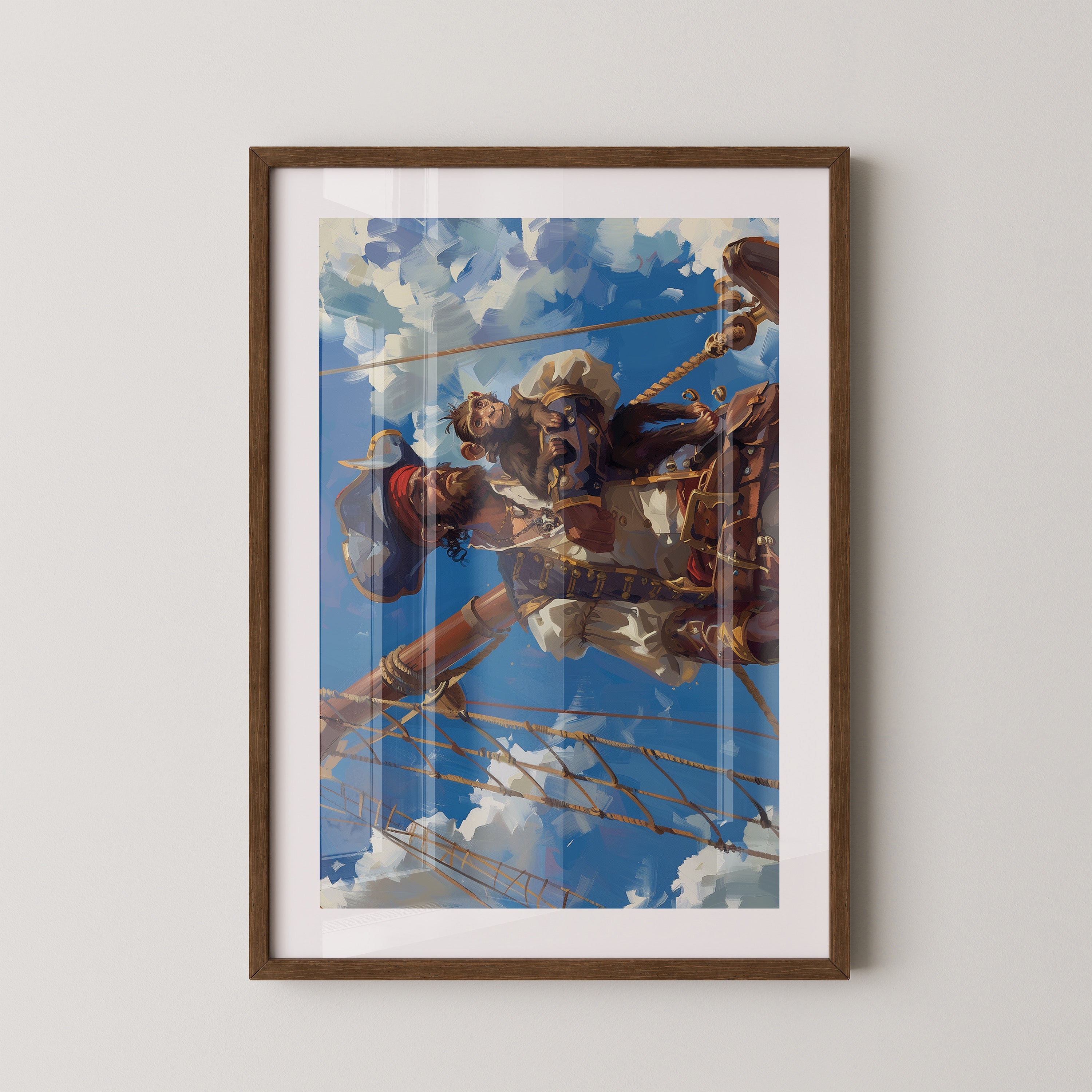 Pirat mit Affe auf Mast Vintage