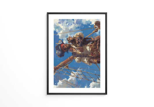 Pirat mit Affe auf Mast Vintage