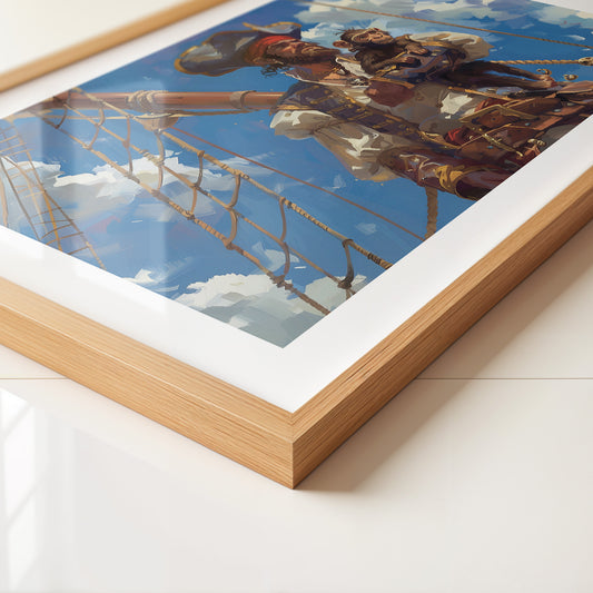 Pirat mit Affe auf Mast Vintage