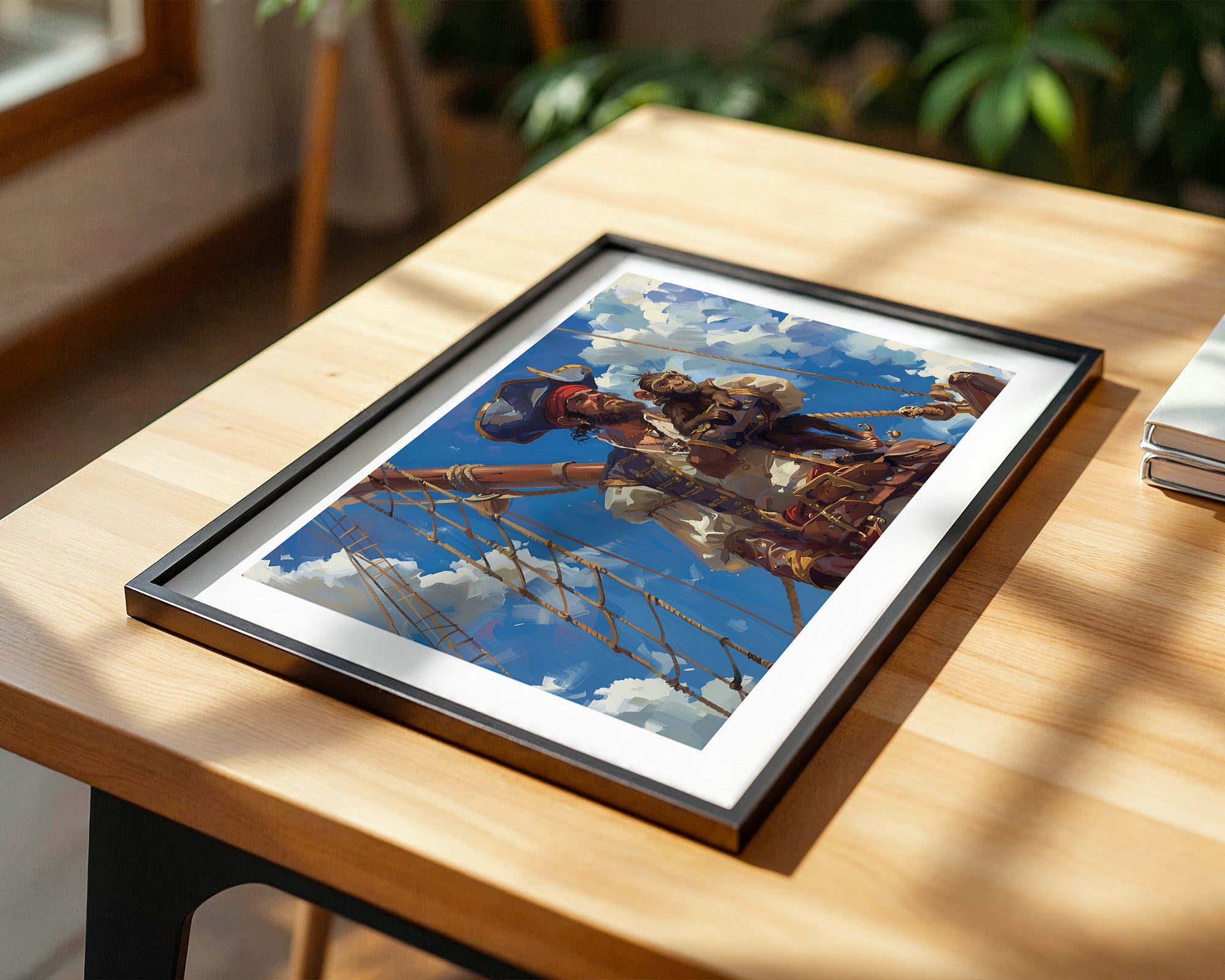 Pirat mit Affe auf Mast Vintage