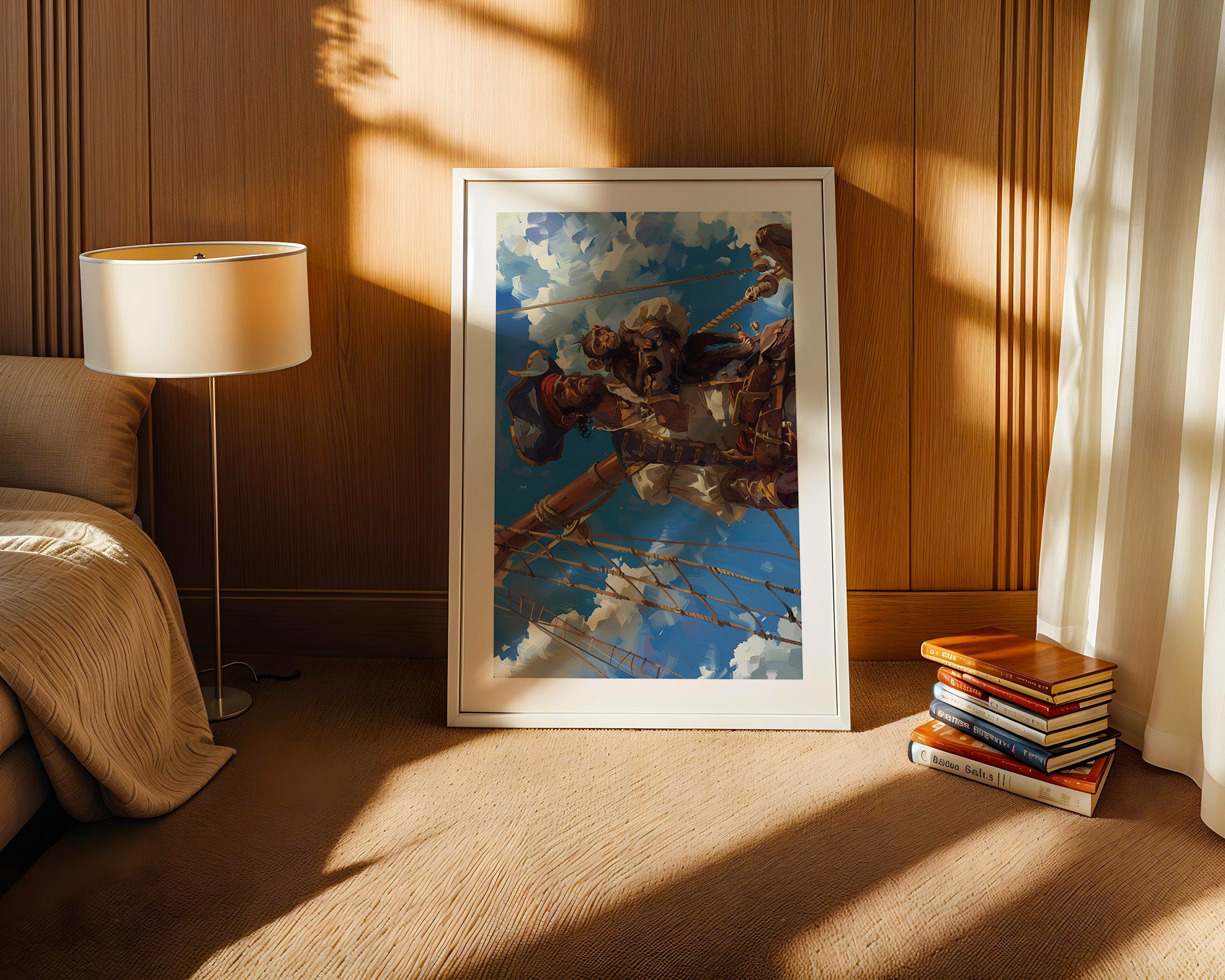 Pirat mit Affe auf Mast Vintage