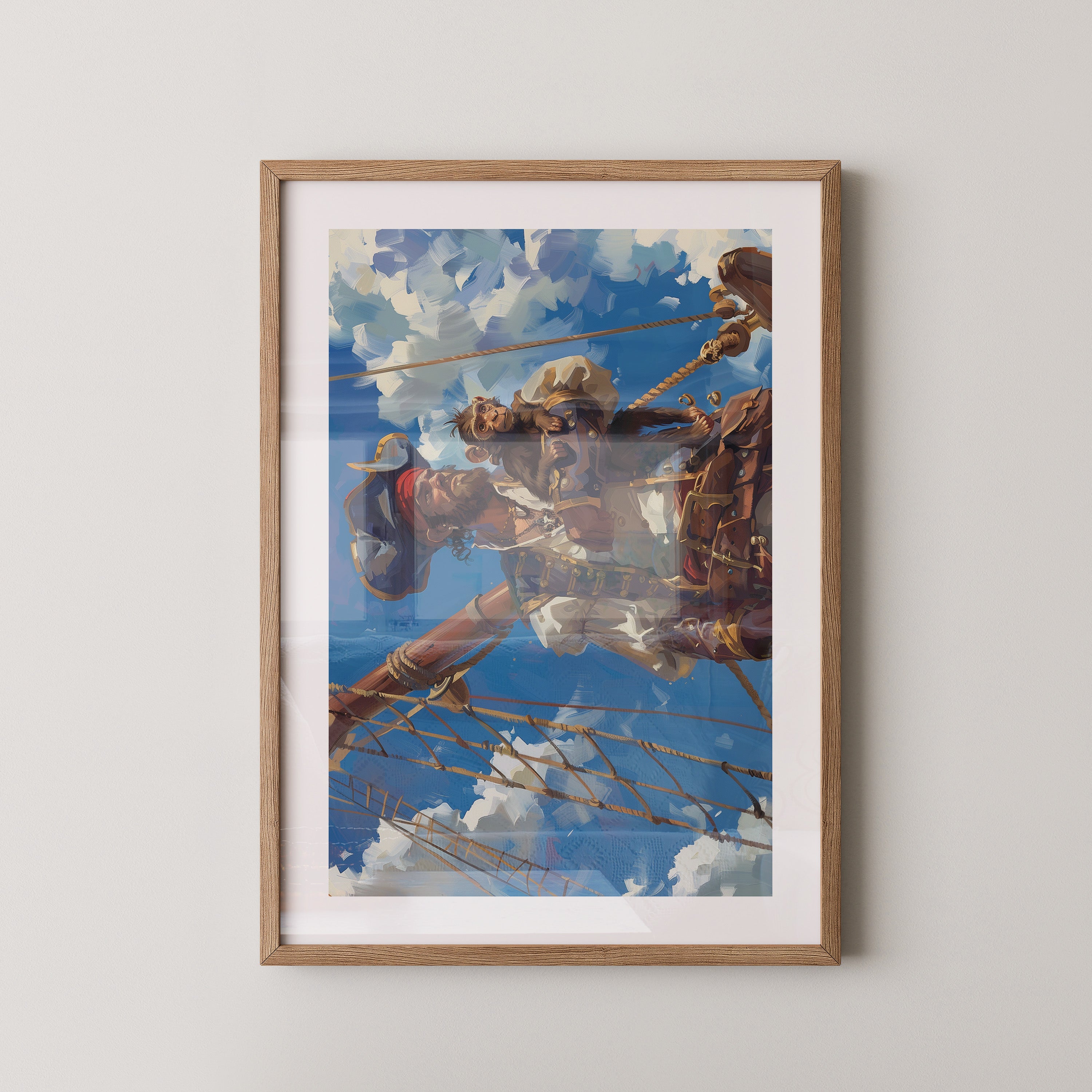 Pirat mit Affe auf Mast Vintage