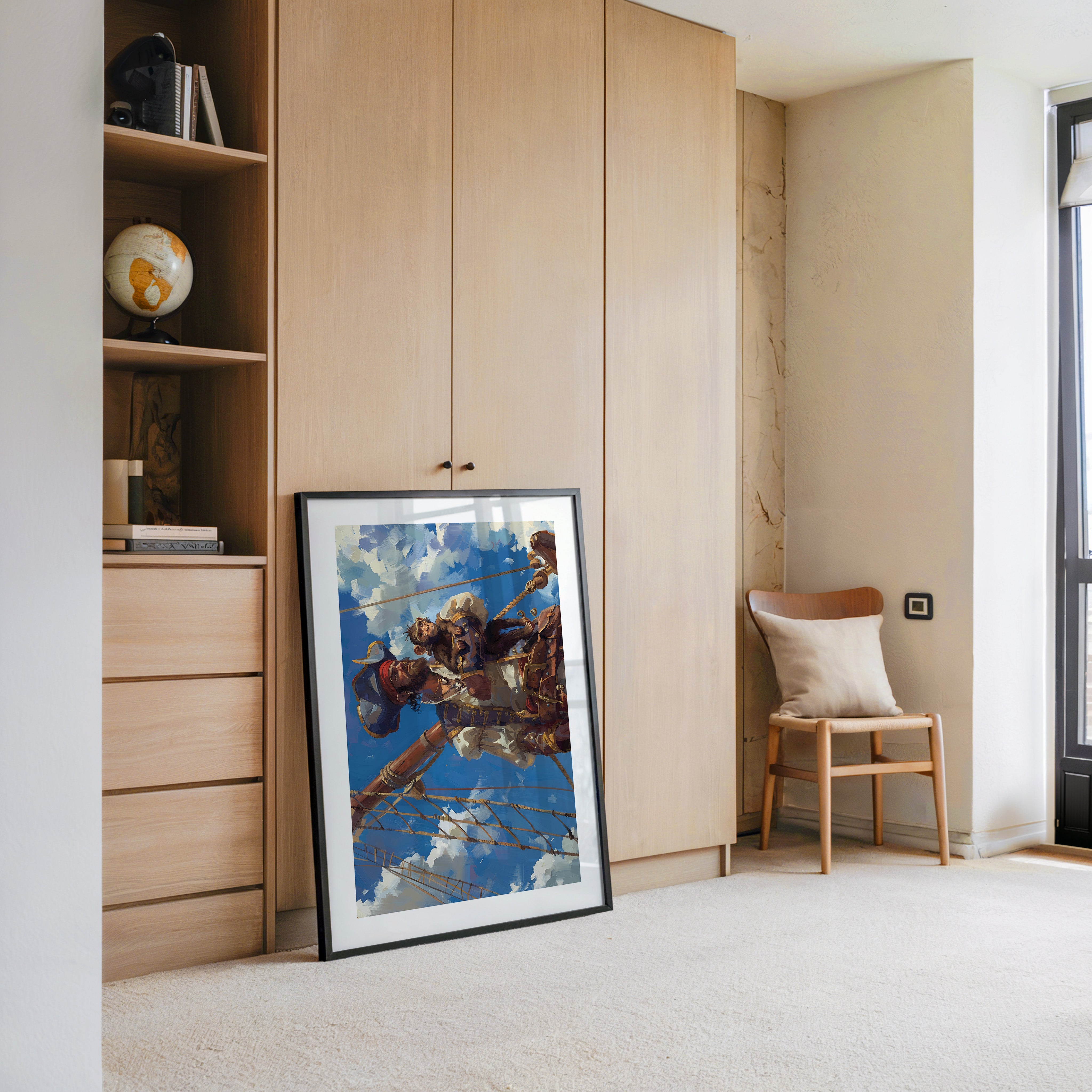 Pirat mit Affe auf Mast Vintage