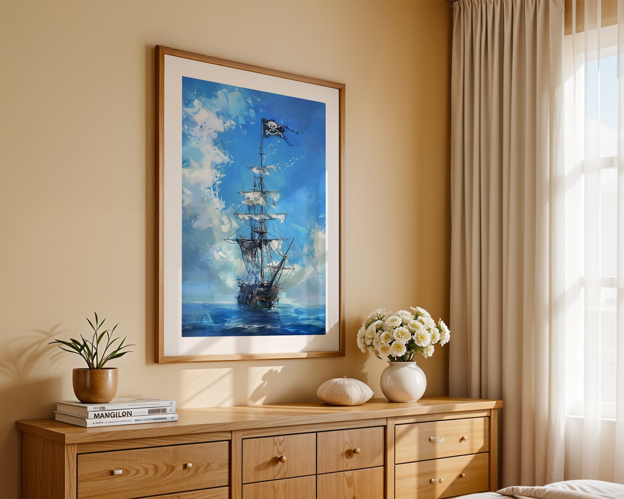 Piraten-Schiff blaue Malerei