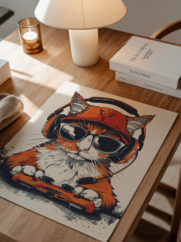 Gamer Katze mit Sonnenbrille