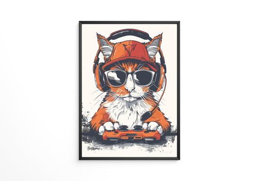 Gamer Katze mit Sonnenbrille