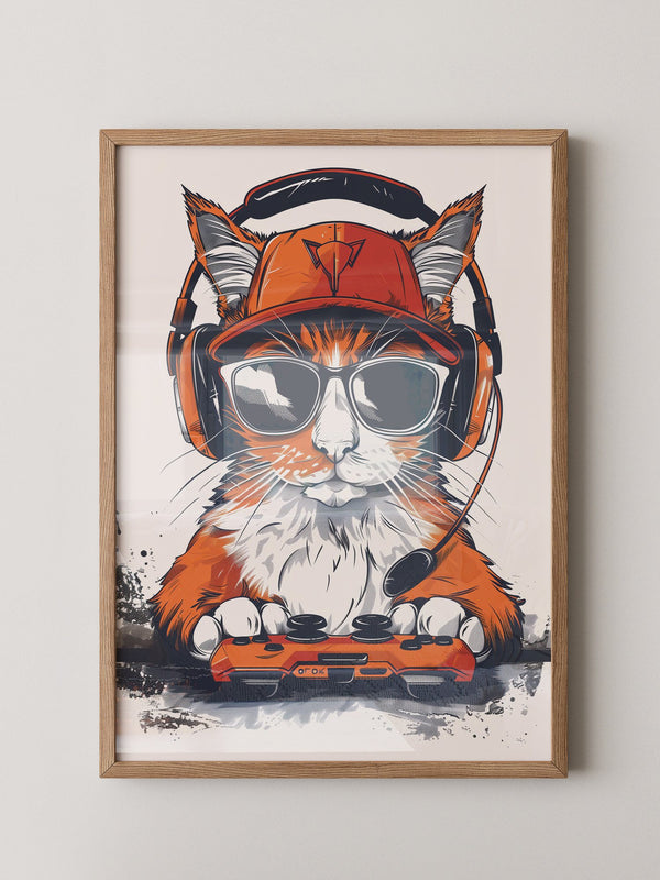Gamer Katze mit Sonnenbrille