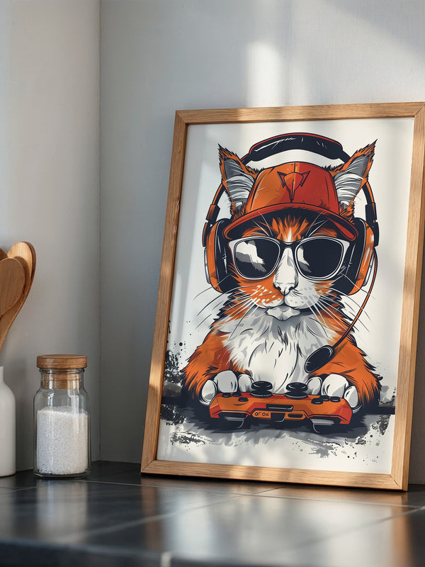 Gamer Katze mit Sonnenbrille