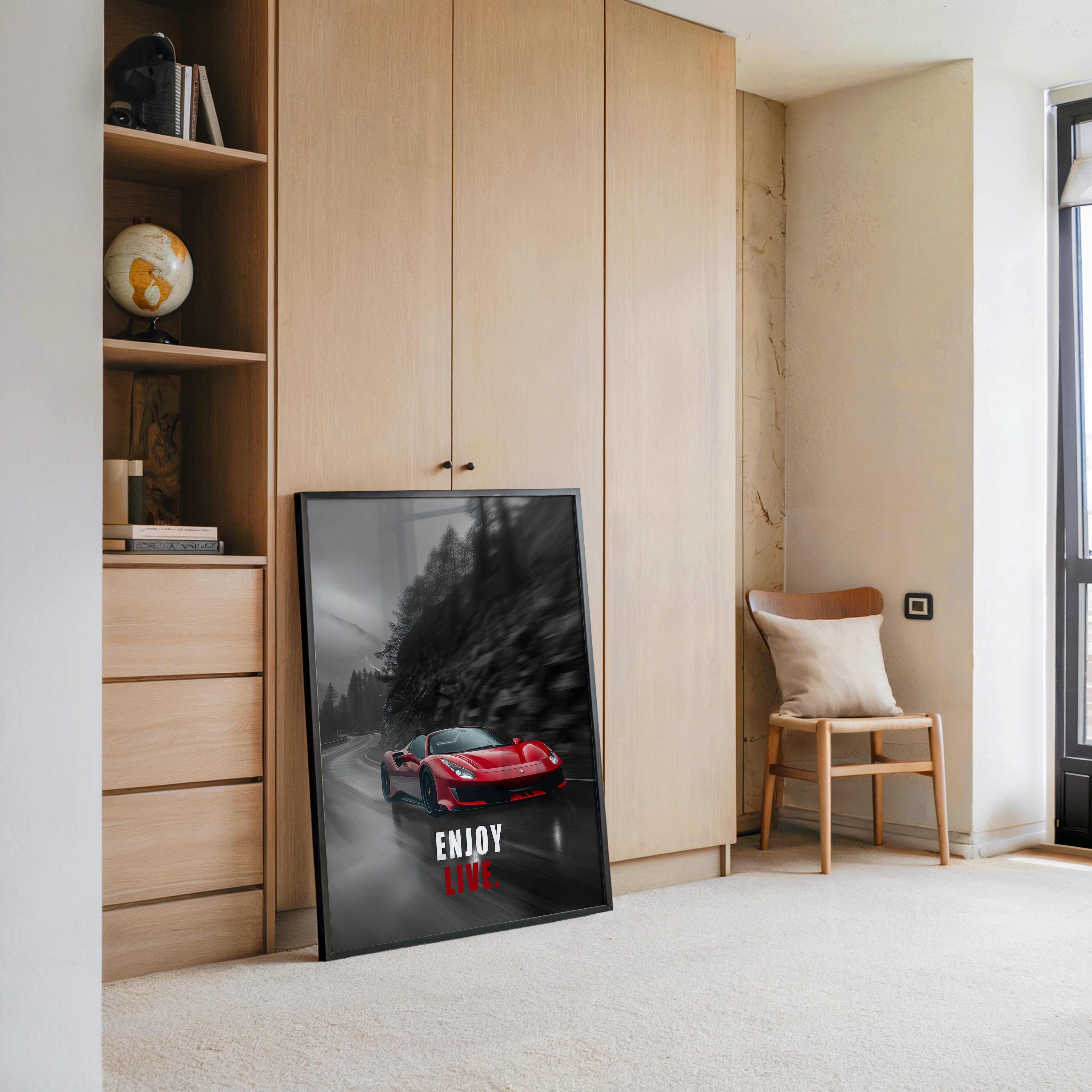 Roter Sportwagen Regenstraße