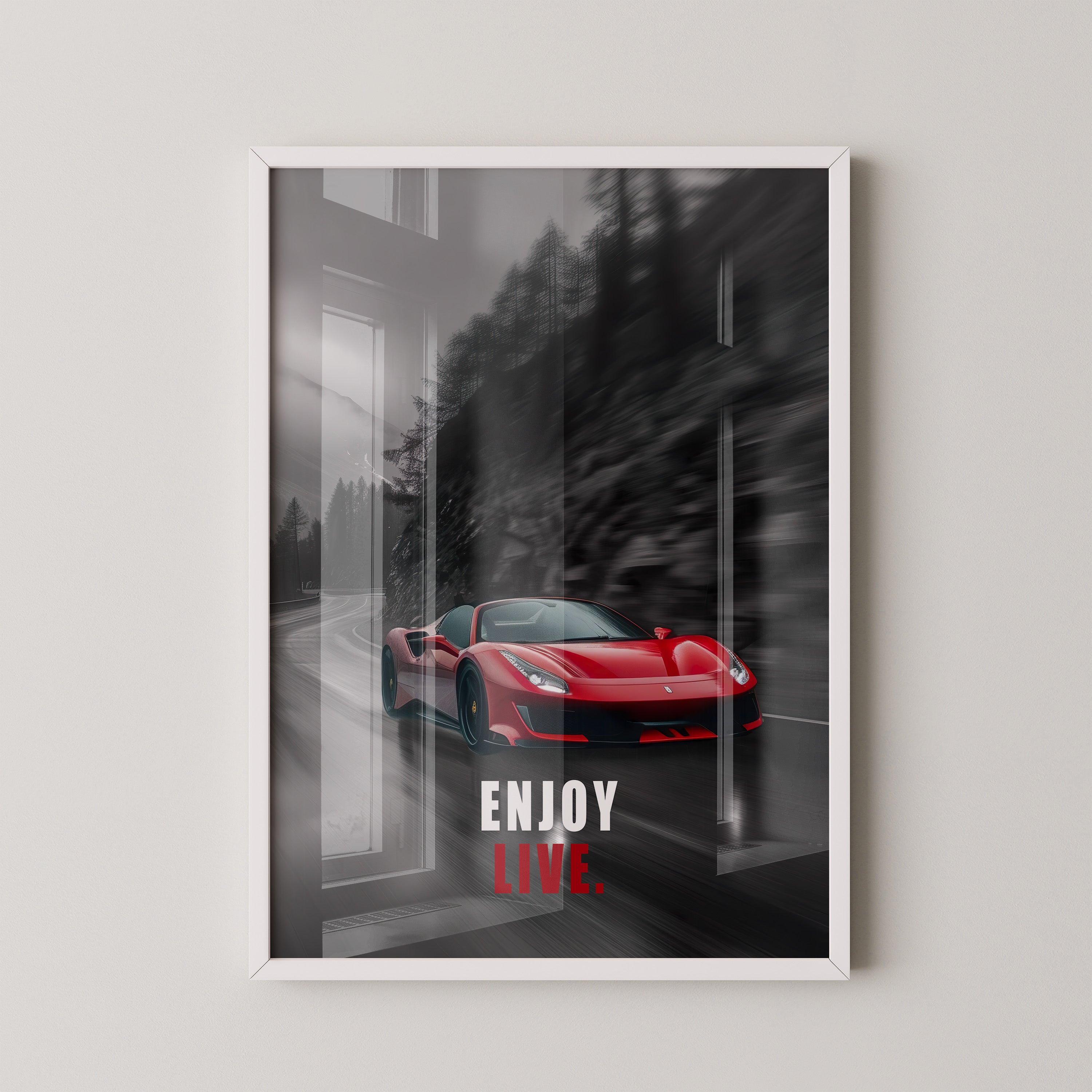 Roter Sportwagen Regenstraße