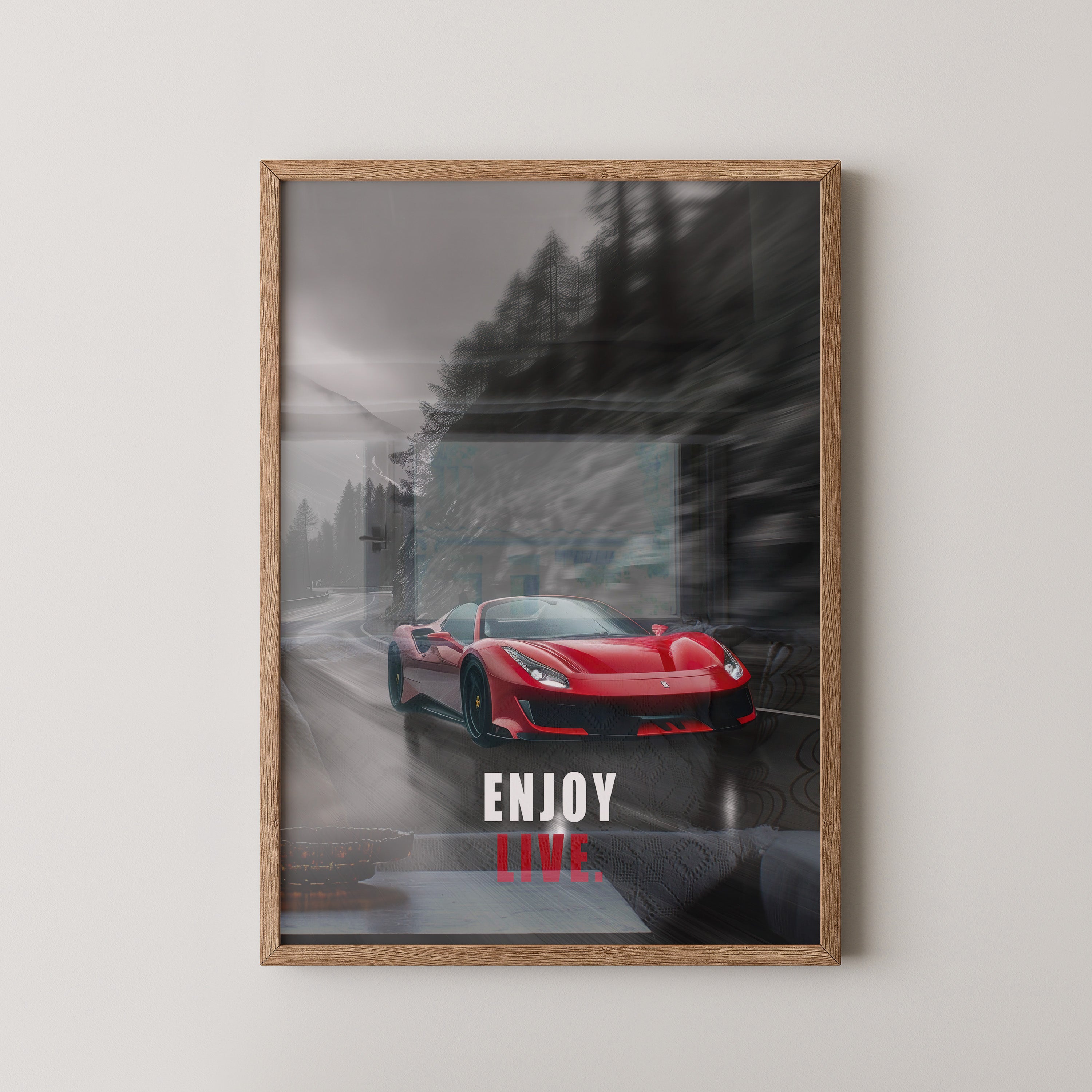 Roter Sportwagen Regenstraße