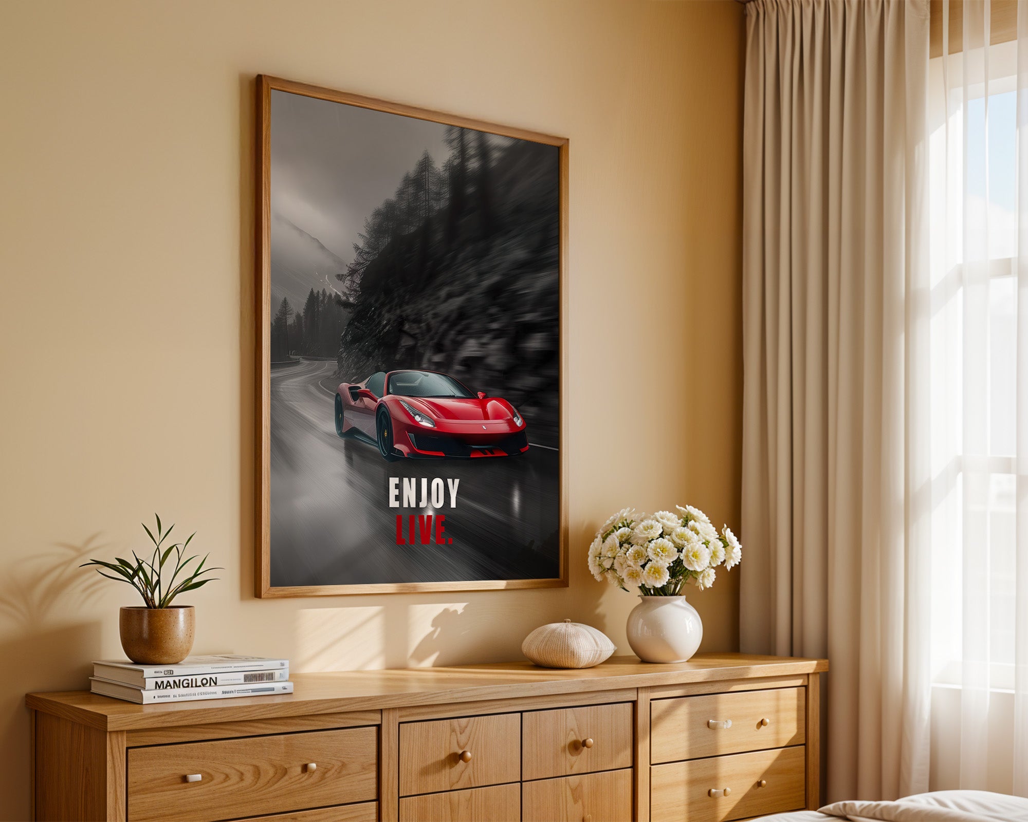 Roter Sportwagen Regenstraße