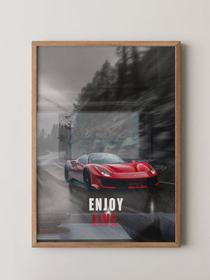 Roter Sportwagen Regenstraße