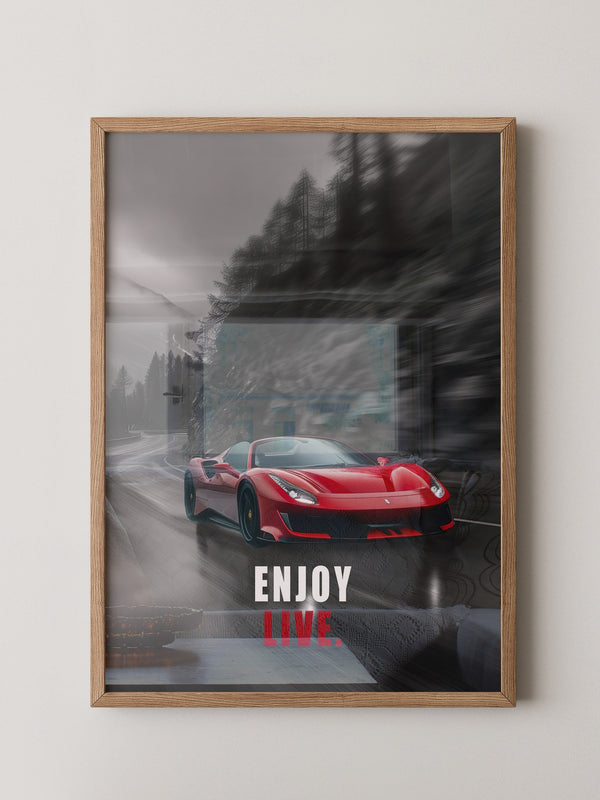 Roter Sportwagen Regenstraße