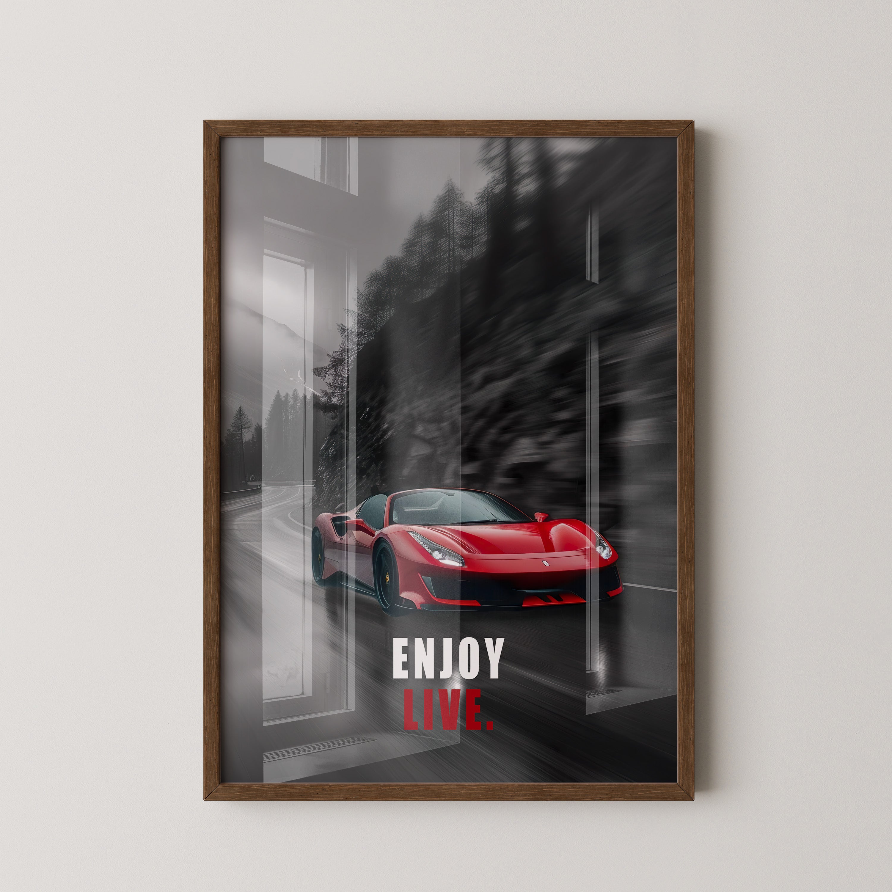 Roter Sportwagen Regenstraße