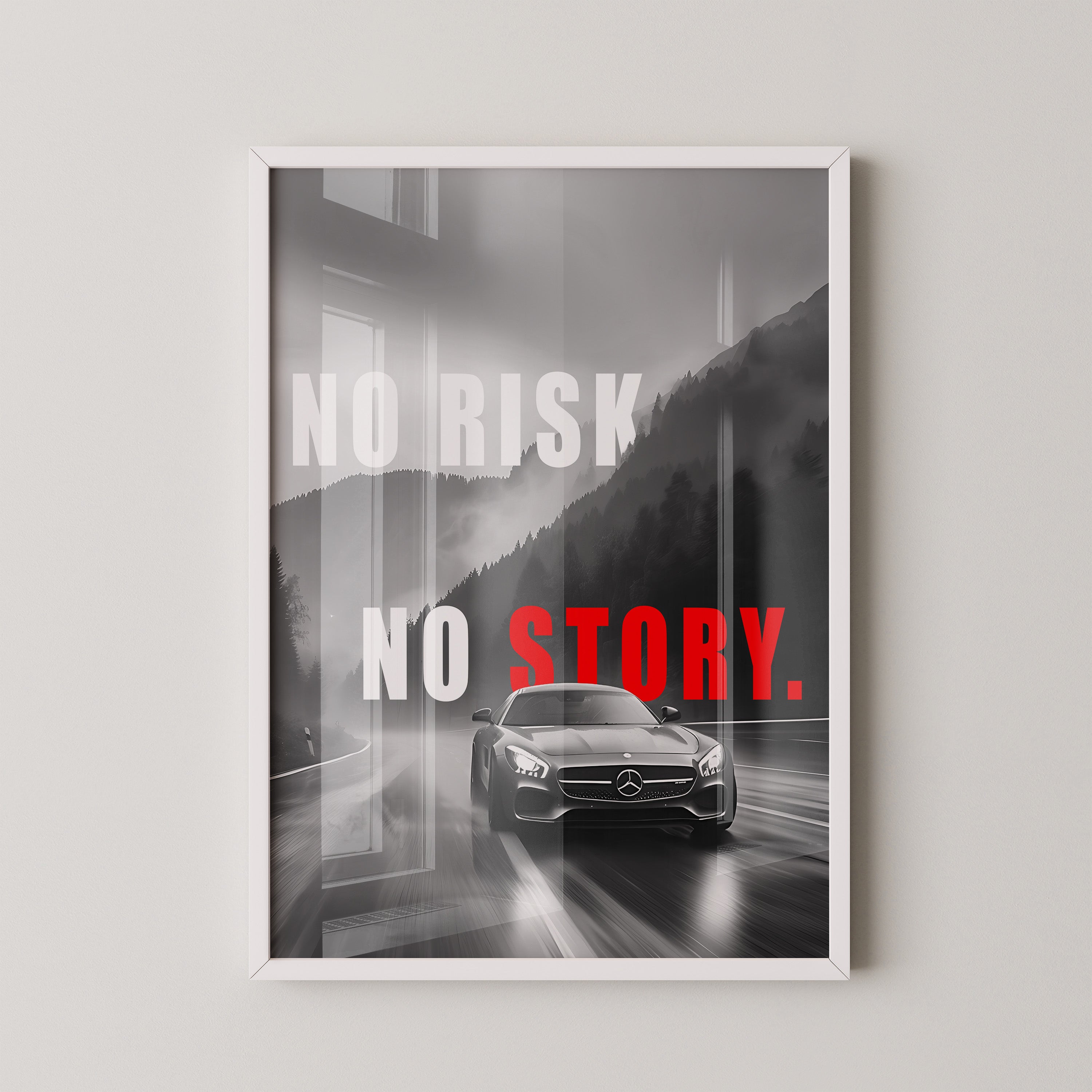 Mercedes Fahrt Regen Graustufen