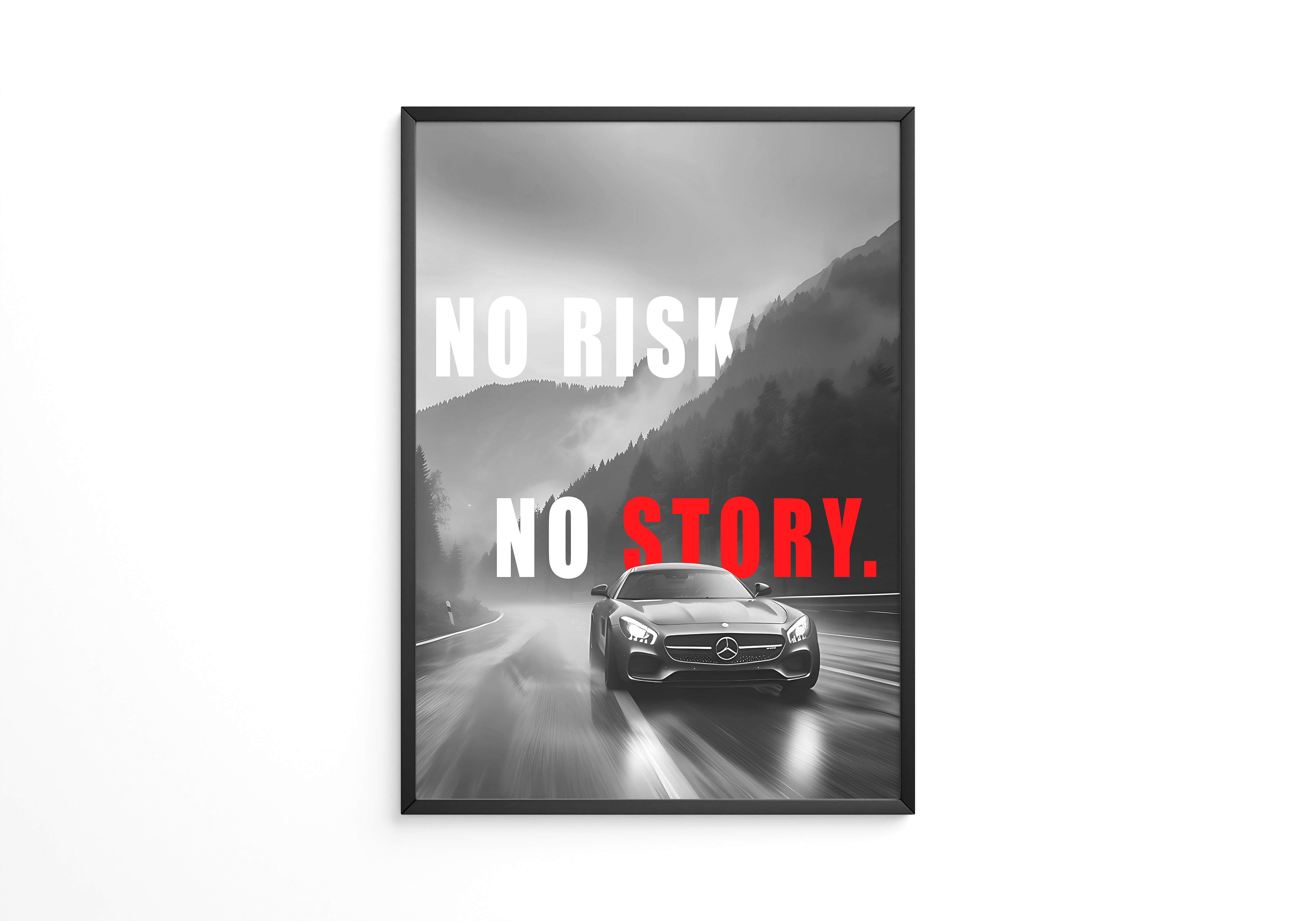 Mercedes Fahrt Regen Graustufen