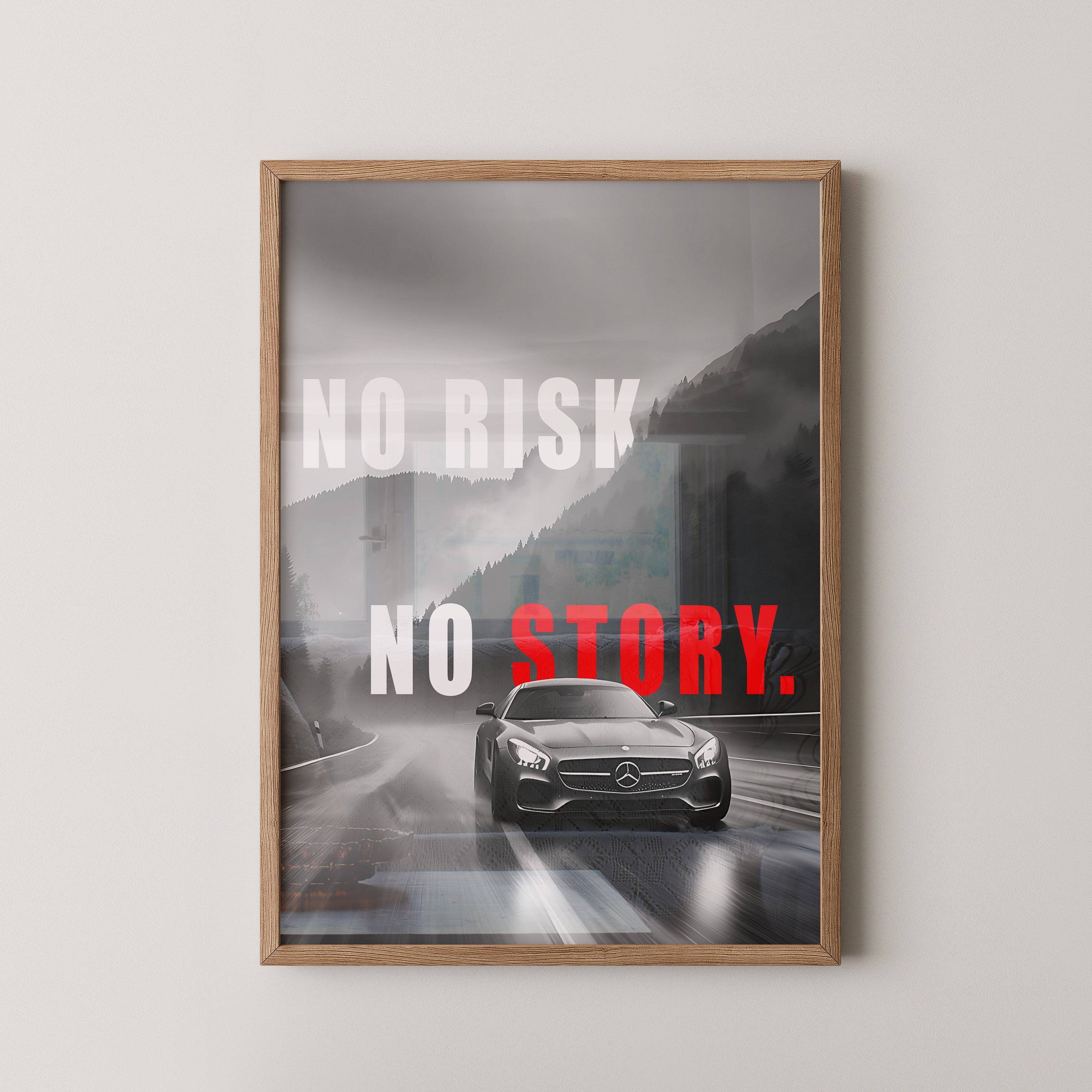 Mercedes Fahrt Regen Graustufen