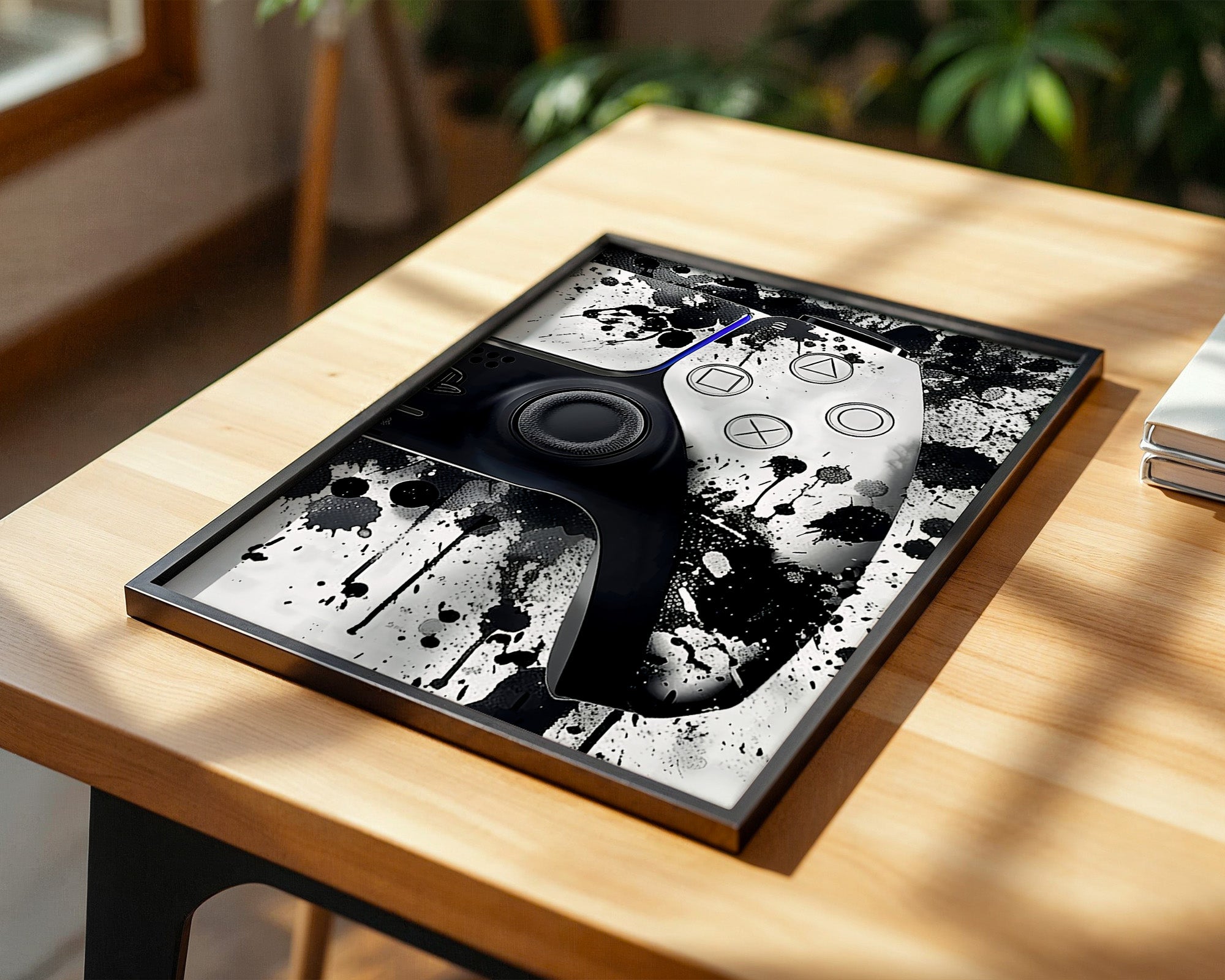 Controller Tinte Spritzer Schwarzweiß