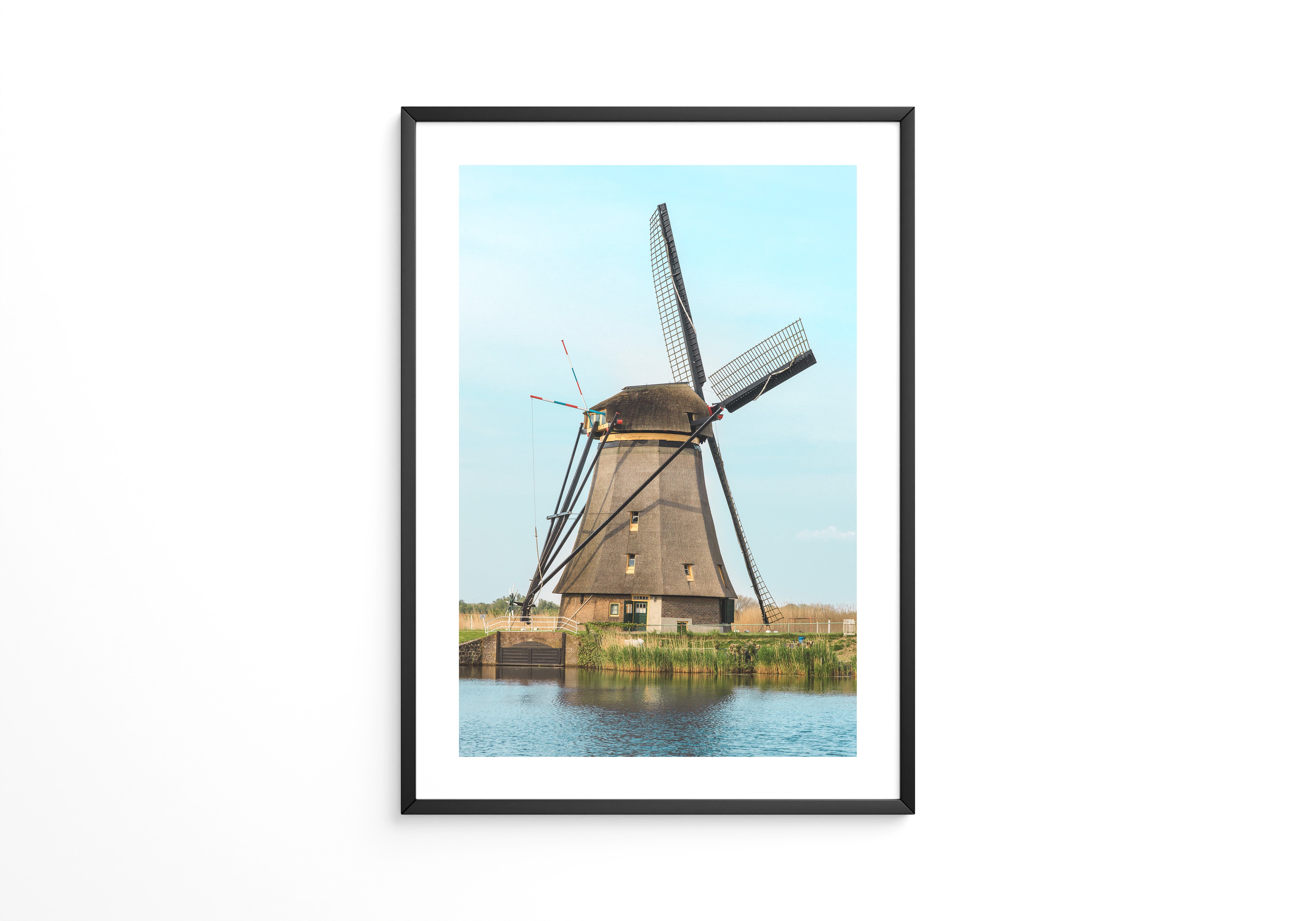 Windmühle Landschaft Pastellblau