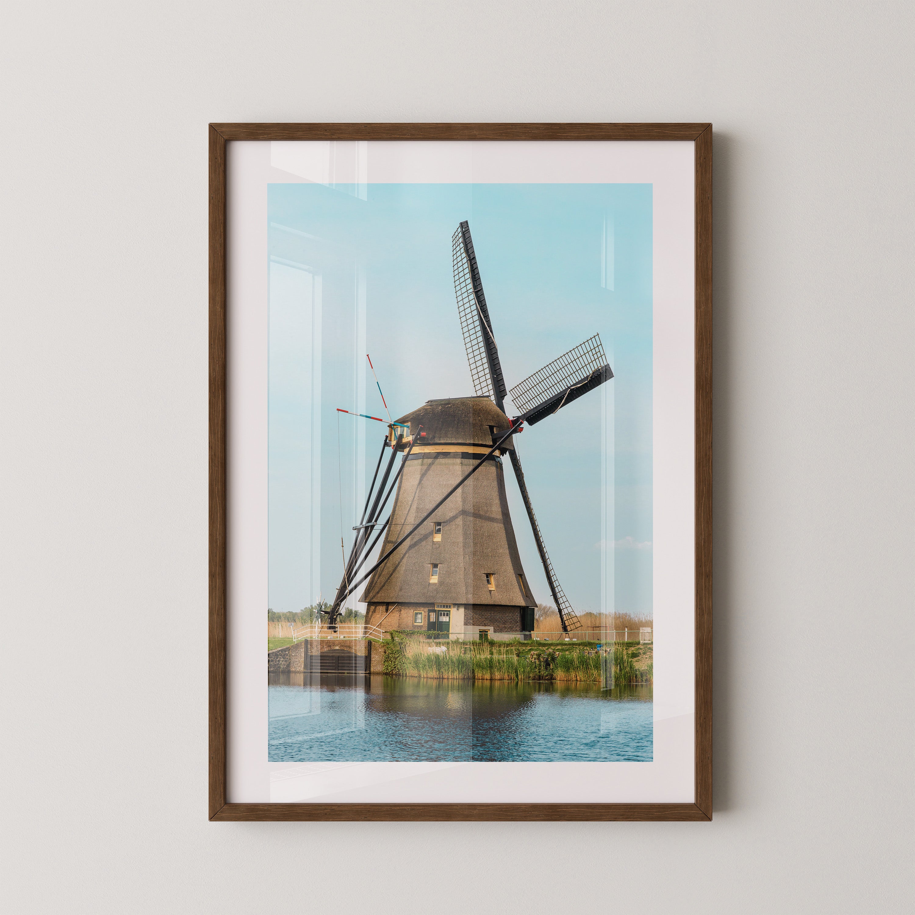Windmühle Landschaft Pastellblau