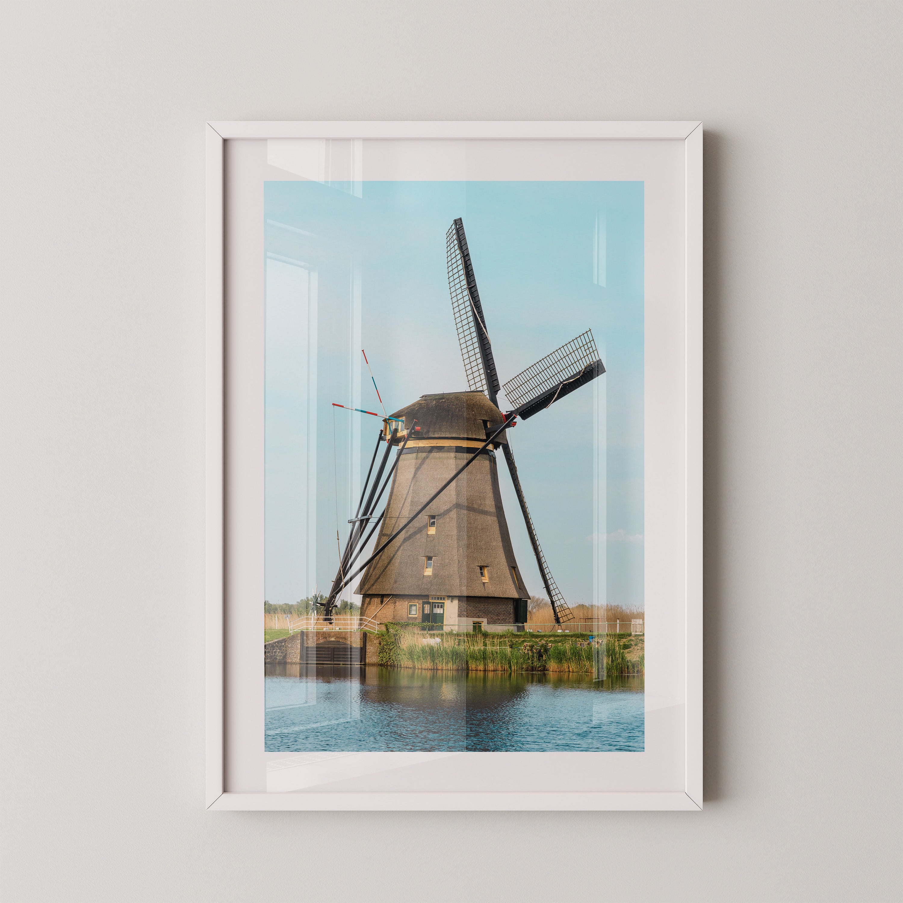 Windmühle Landschaft Pastellblau