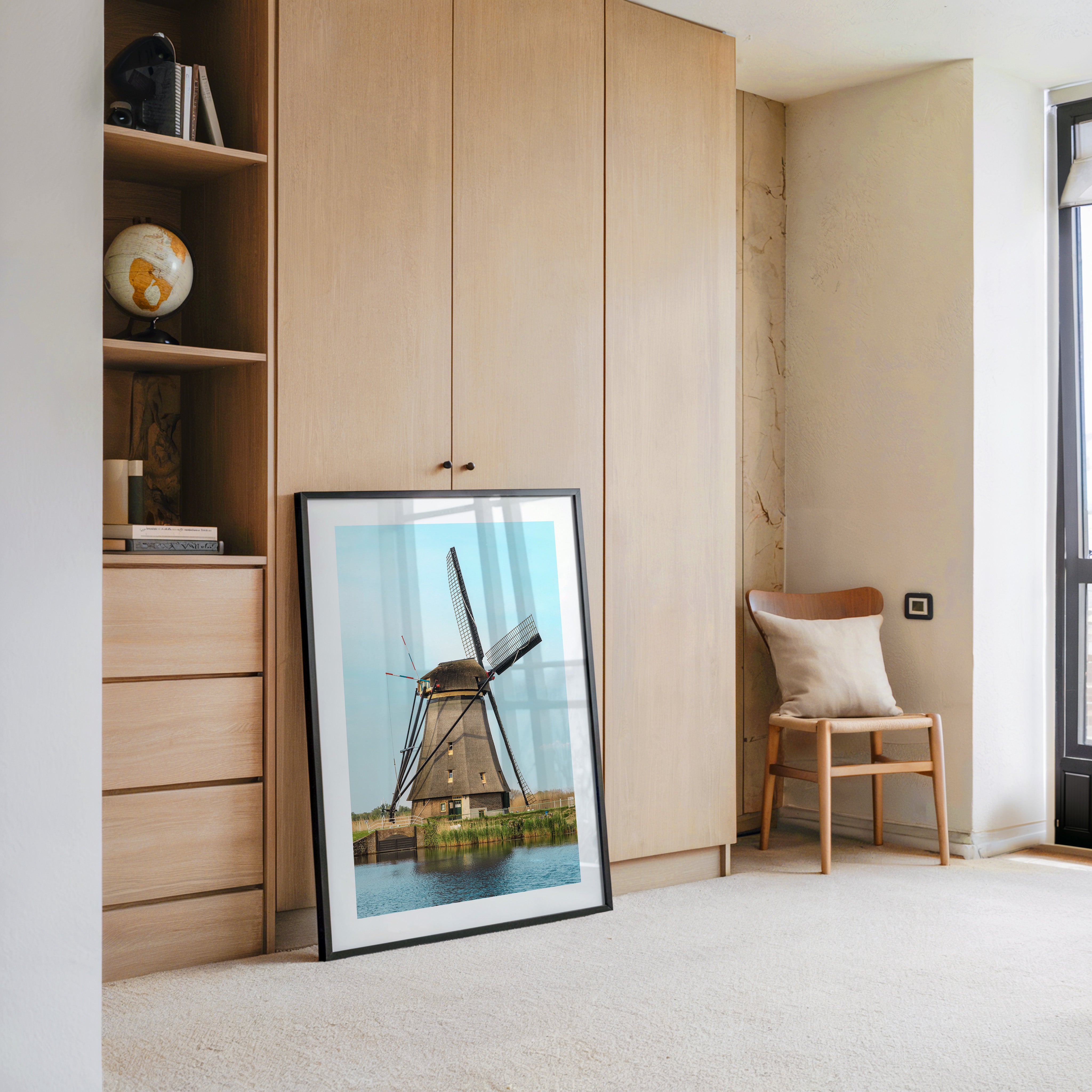 Windmühle Landschaft Pastellblau