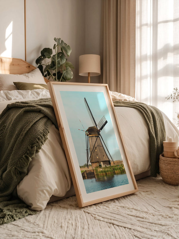 Windmühle Landschaft Pastellblau