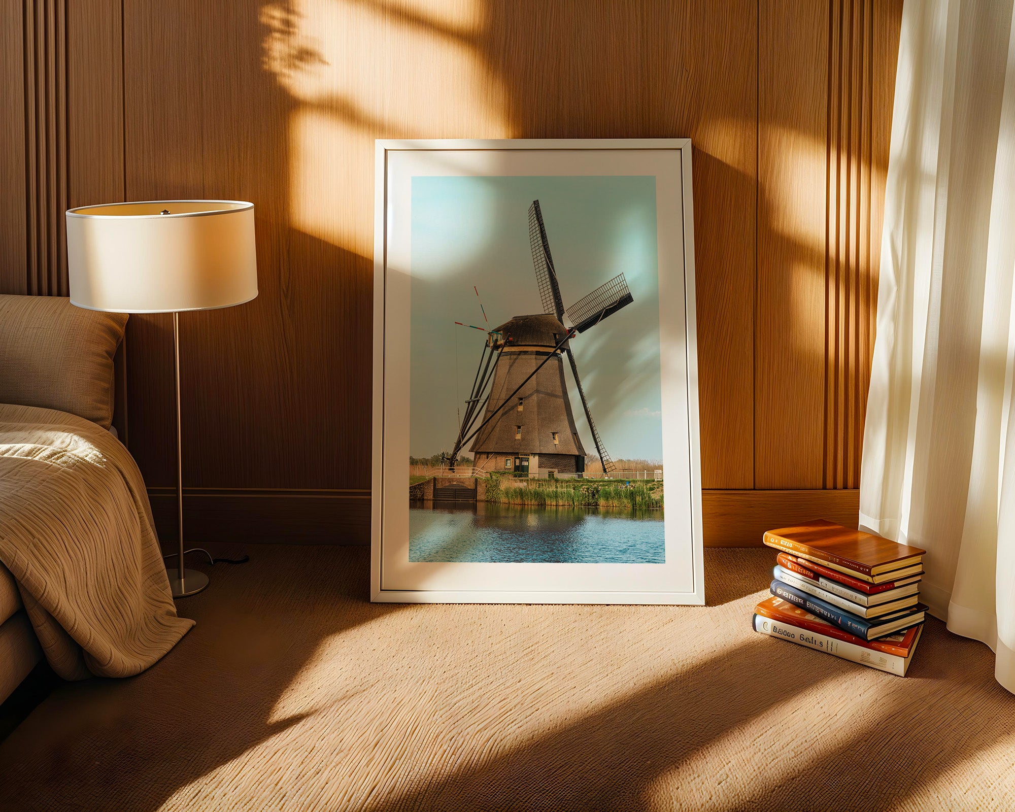 Windmühle Landschaft Pastellblau