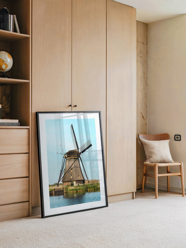 Windmühle Landschaft Pastellblau