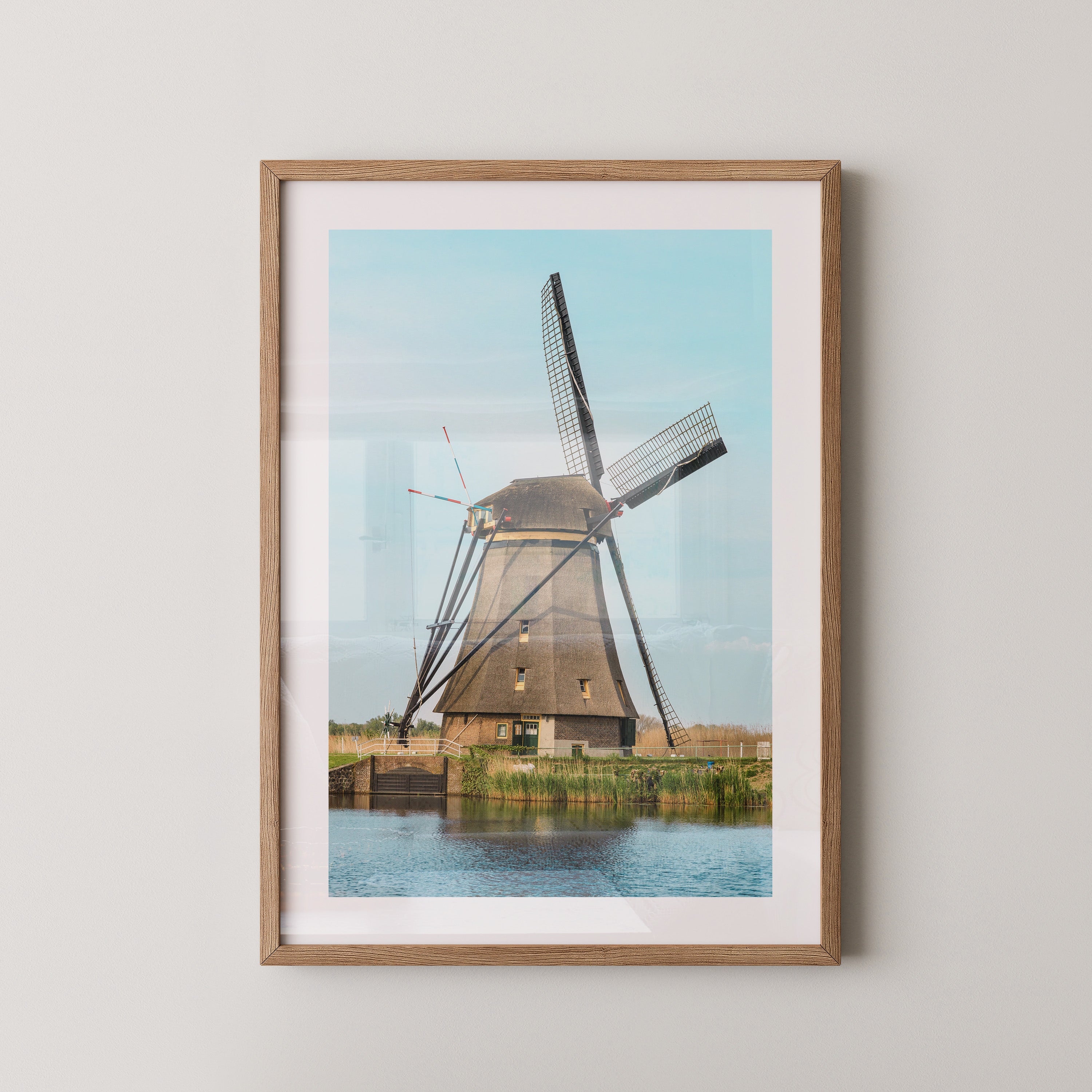 Windmühle Landschaft Pastellblau