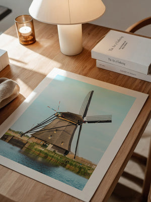 Windmühle Landschaft Pastellblau