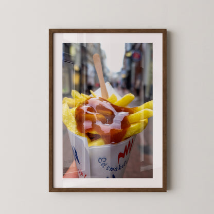 Pommes Currywurst Sauce Nahaufnahme