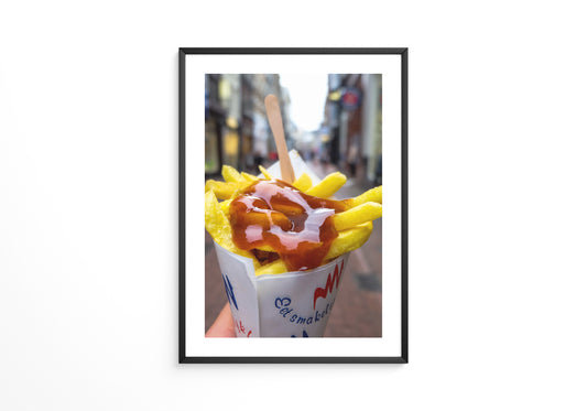 Pommes Currywurst Sauce Nahaufnahme