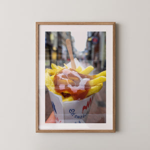 Pommes Currywurst Sauce Nahaufnahme