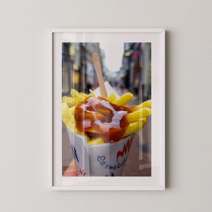 Pommes Currywurst Sauce Nahaufnahme