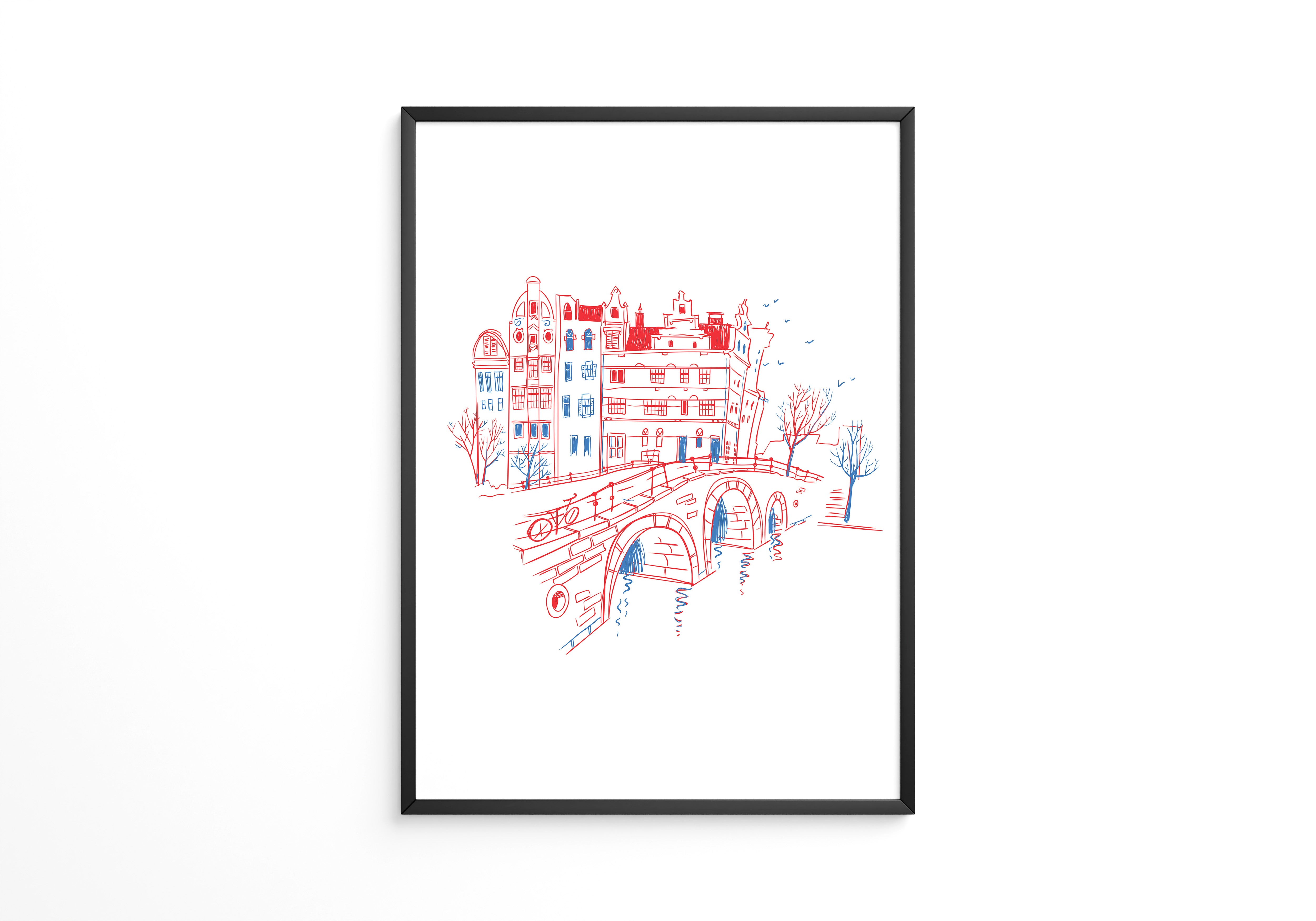 Stadtansicht Brücke Rot-Blau