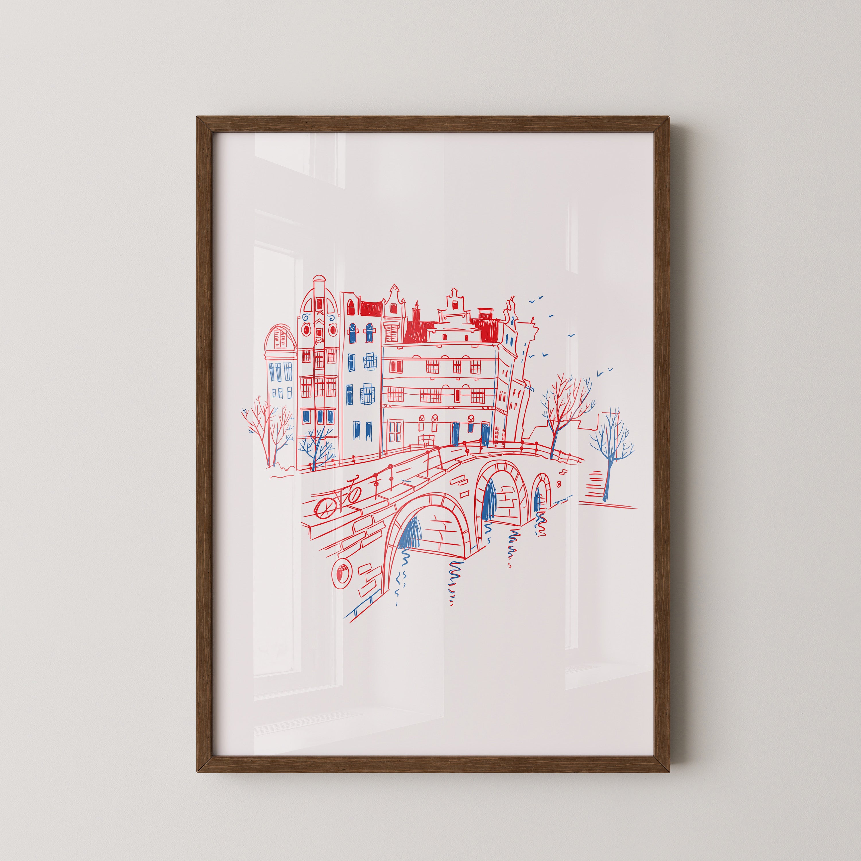 Stadtansicht Brücke Rot-Blau