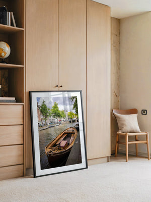 Holzboot Kanalansicht Amsterdam
