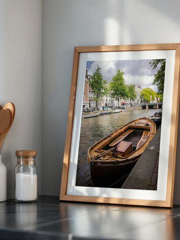 Holzboot Kanalansicht Amsterdam