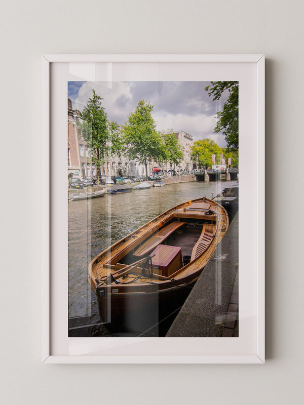 Holzboot Kanalansicht Amsterdam