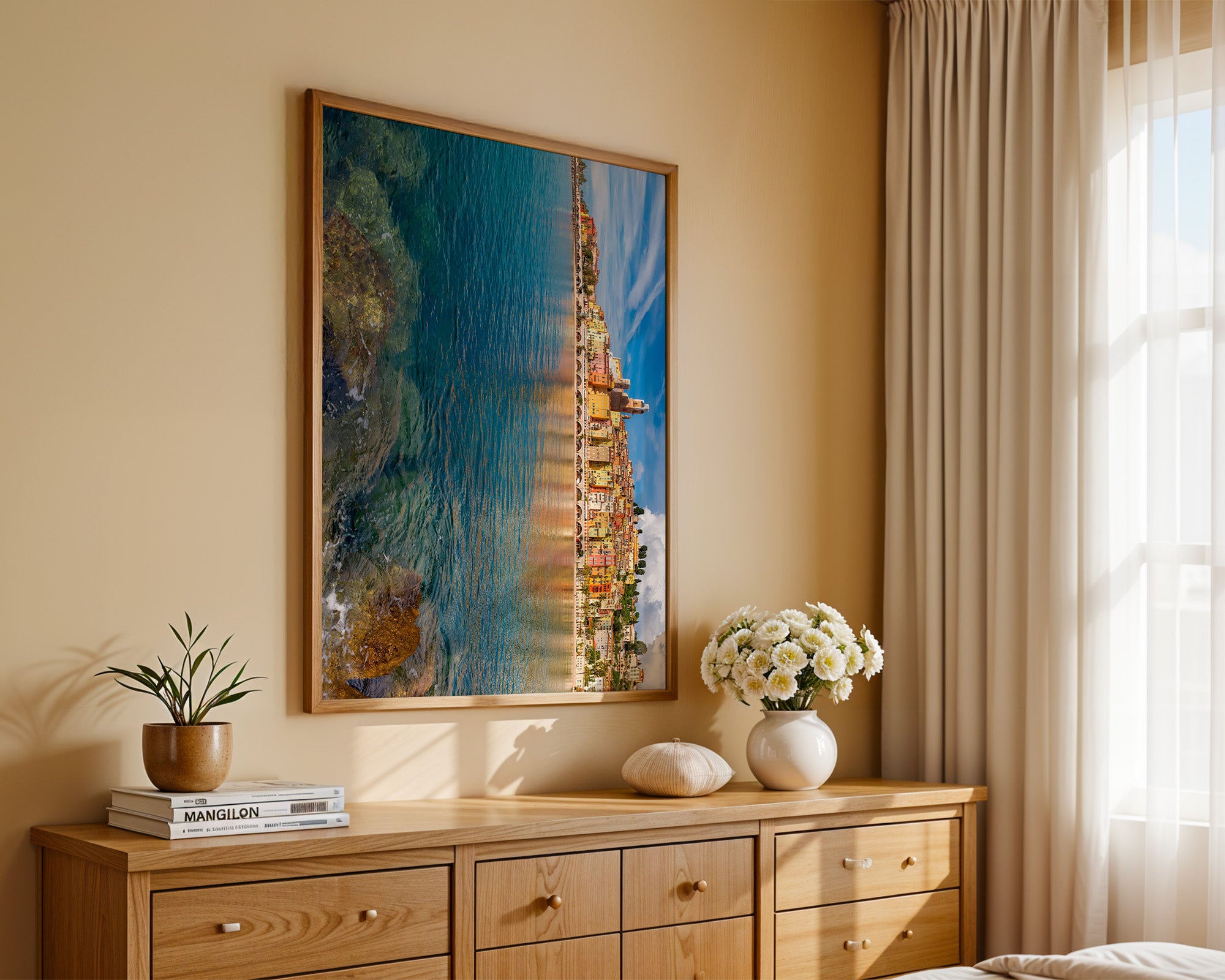 Bunte Küstenhäuser Spiegelung