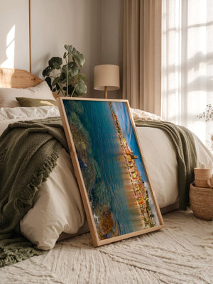 Bunte Küstenhäuser Spiegelung