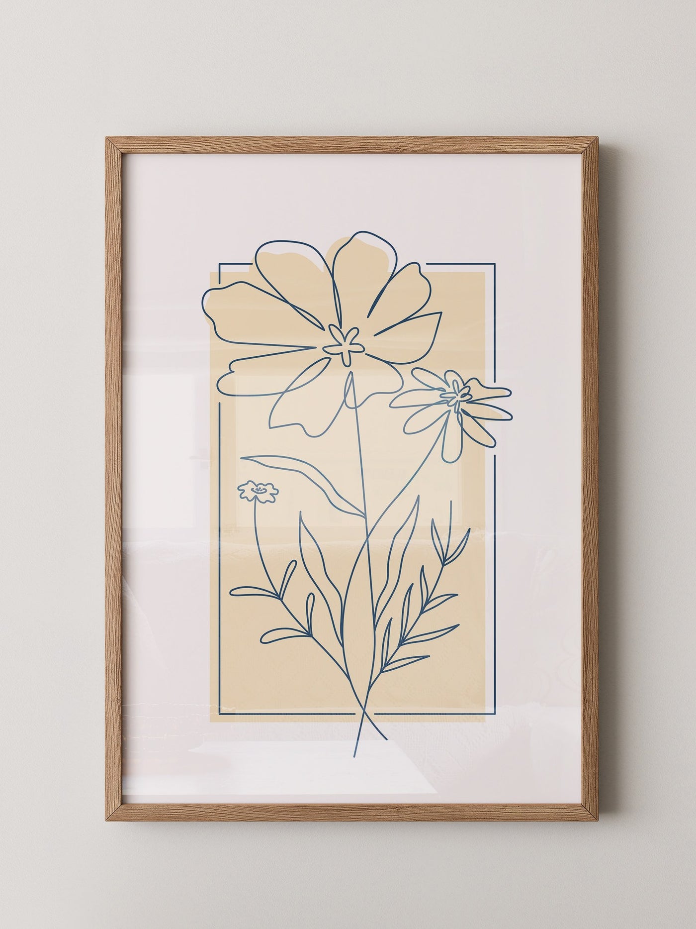 Einlinien Zeichnung Blumen Beige