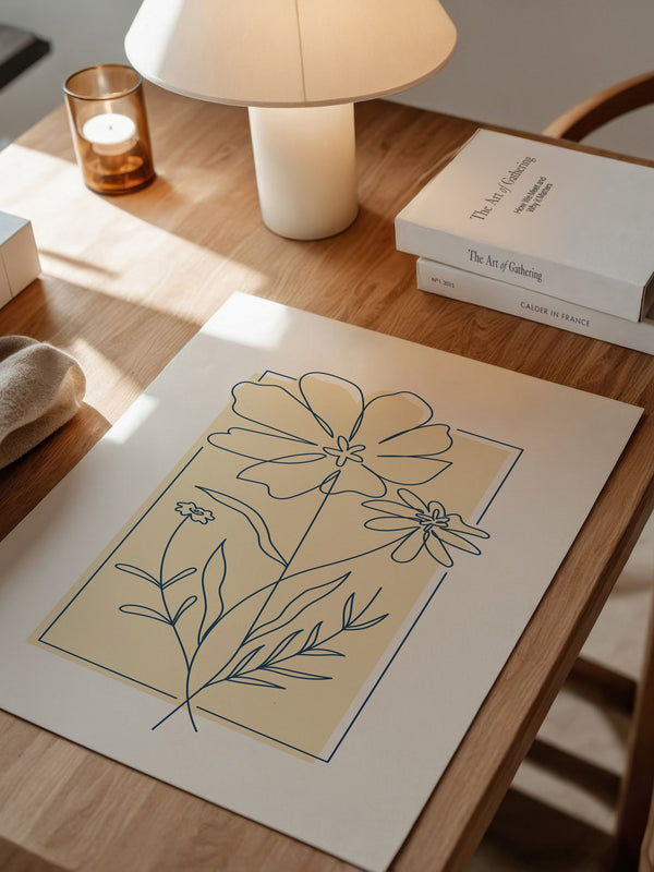 Einlinien Zeichnung Blumen Beige