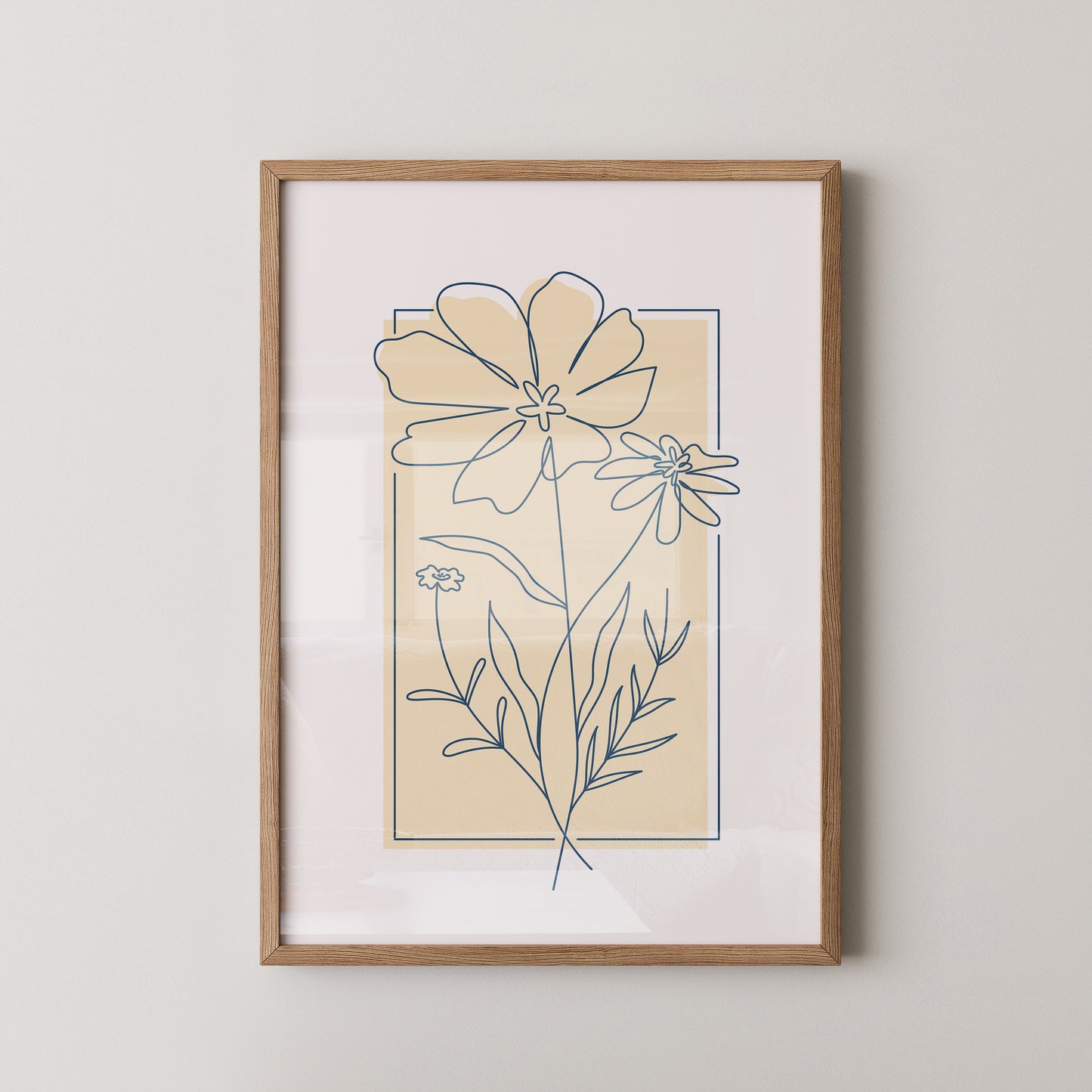 Einlinien Zeichnung Blumen Beige