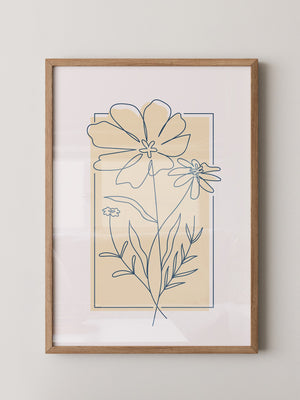Einlinien Zeichnung Blumen Beige