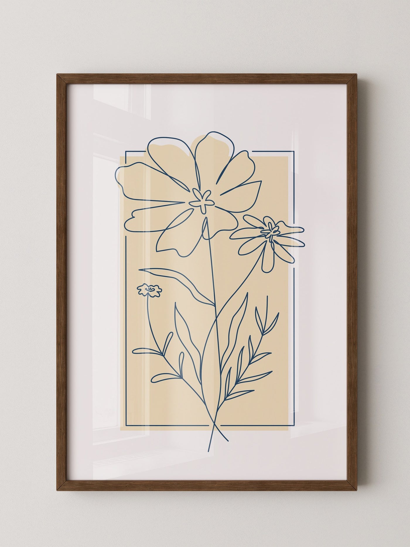 Einlinien Zeichnung Blumen Beige
