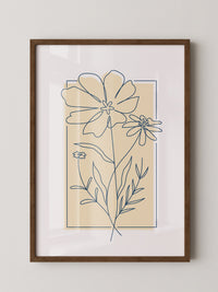 Einlinien Zeichnung Blumen Beige